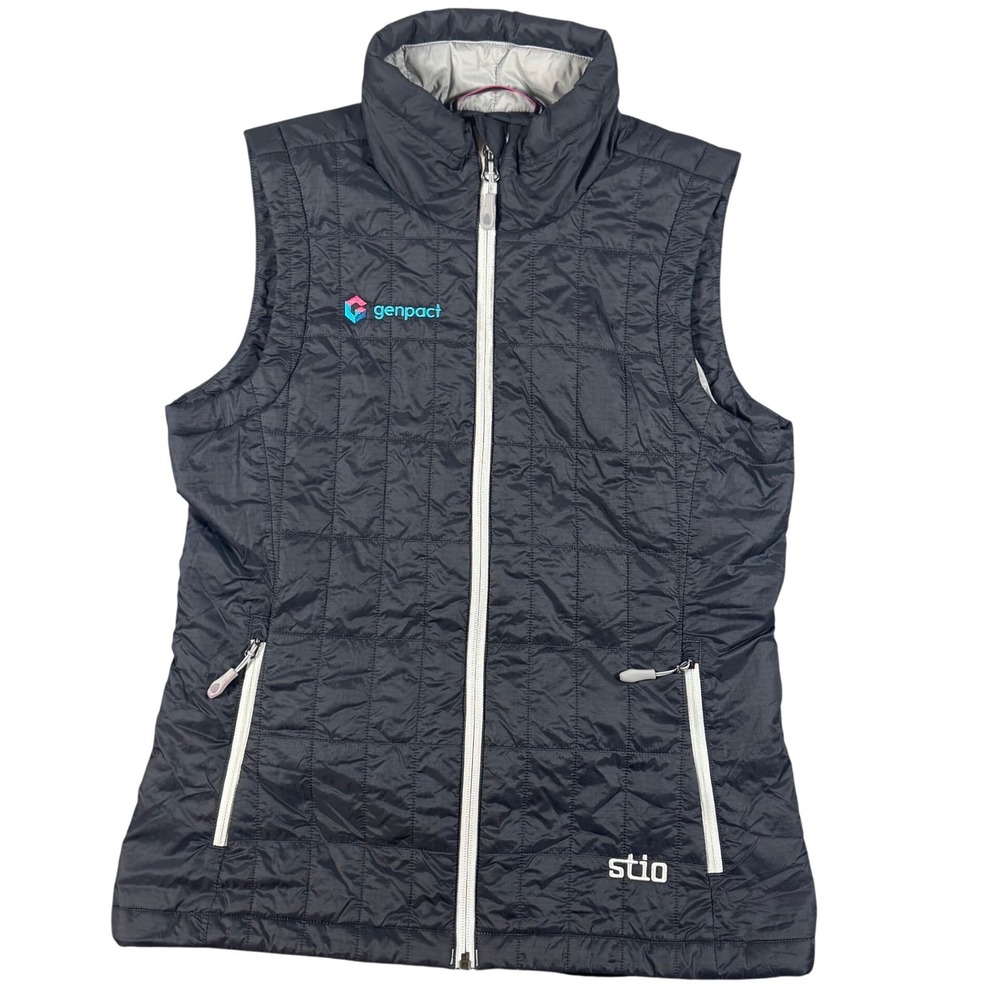Stio Vest Womens Small Black Azura Insulated Quilted Puffer Genpact Company Logo